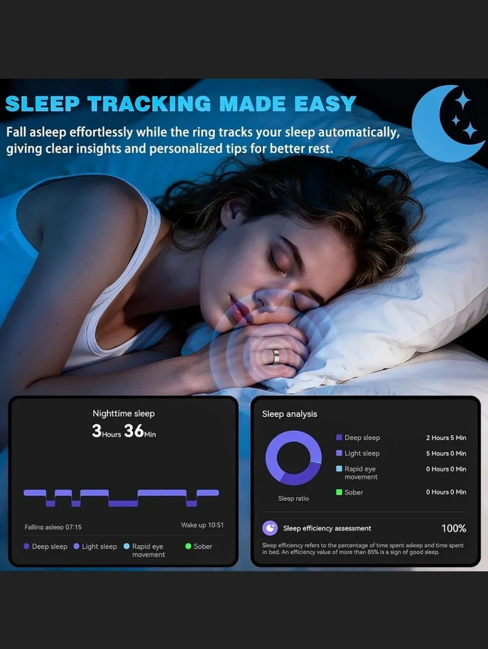 BLACK SIZE 8 Smart Ring - Sleek Wearable Technology